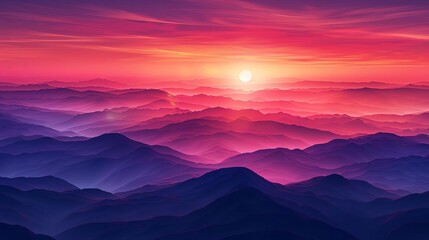Stunning sunset behind a mountain range, with the sky ablaze in shades of red and purple, casting a warm glow over the landscape