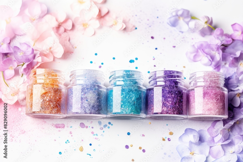 Aufkleber A dynamic splash of pastel watercolors background, Beautiful multicolor pastel color background with color pot and glitters