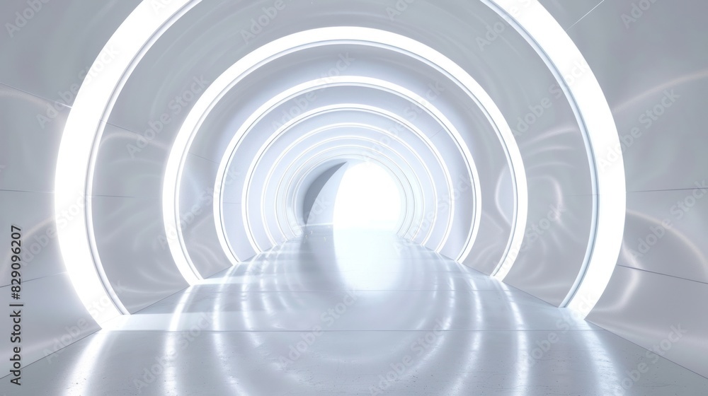 Poster modern abstract digital 3d rendering background white futuristic tunnel. ai generated image