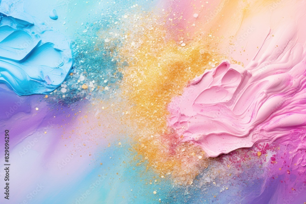 Poster Soft pastel color background with glitter and wavy shape with blank text space, sparkle and pastel background