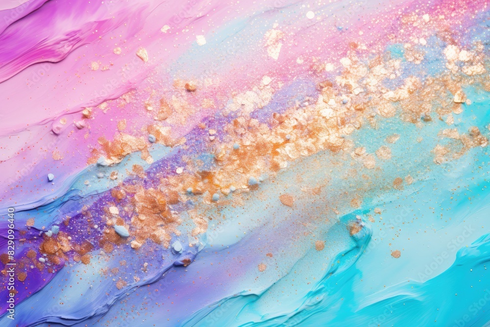 Poster Soft pastel color background with glitter and wavy shape with blank text space, sparkle and pastel background