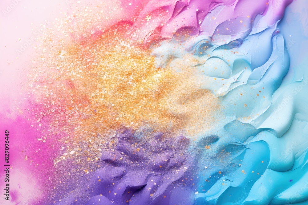 Poster Soft pastel color background with glitter and wavy shape with blank text space, sparkle and pastel background