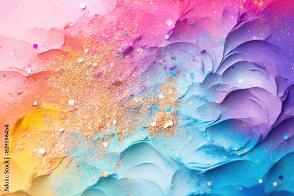 Poster Soft pastel color background with glitter and wavy shape with blank text space, sparkle and pastel background