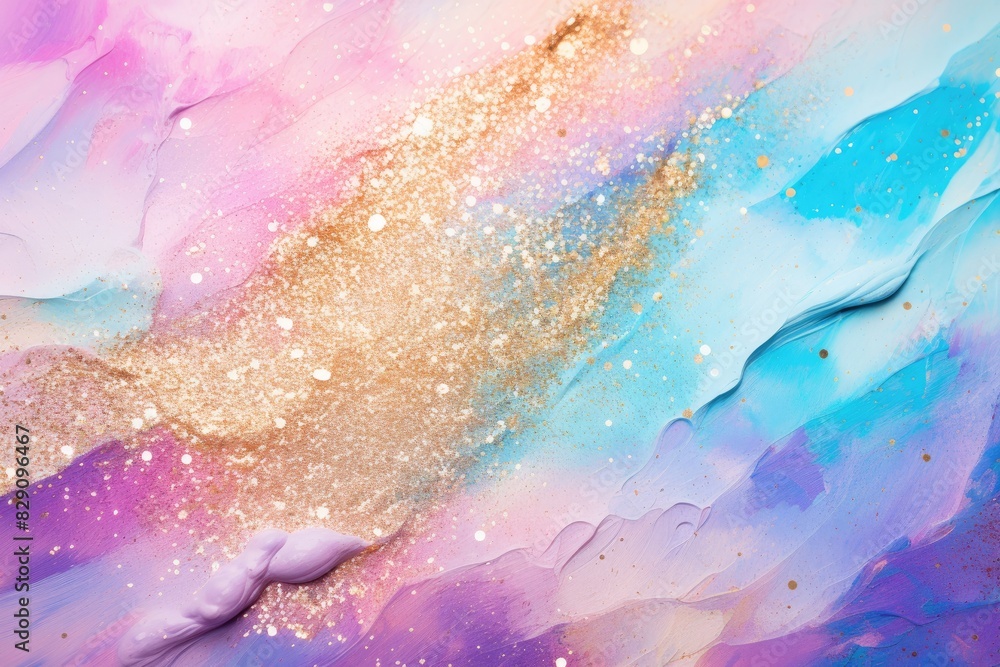 Poster soft pastel color background with glitter and wavy shape with blank text space, sparkle and pastel b