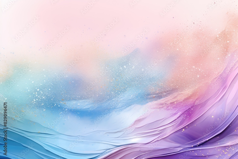 Poster soft pastel color background with glitter and wavy shape with blank text space, sparkle and pastel b