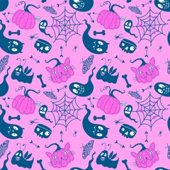 Halloween pumpkins seamless monsters pattern for wrapping paper and fabric