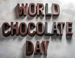 A poster for world chocolate day with chocolates in the background