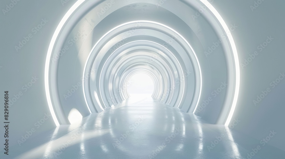 Poster modern abstract digital 3d rendering background white futuristic tunnel. ai generated image