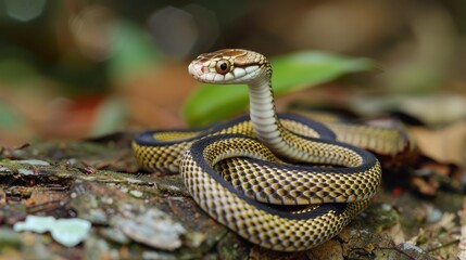 Fototapeta premium Ahaetulla prasina is a snake species found in Colubridae family and originating from southern Asia
