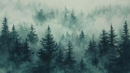 Foggy Forest in Watercolor - Powered by Adobe