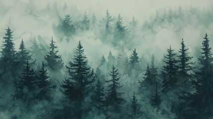 Foggy Forest in Watercolor