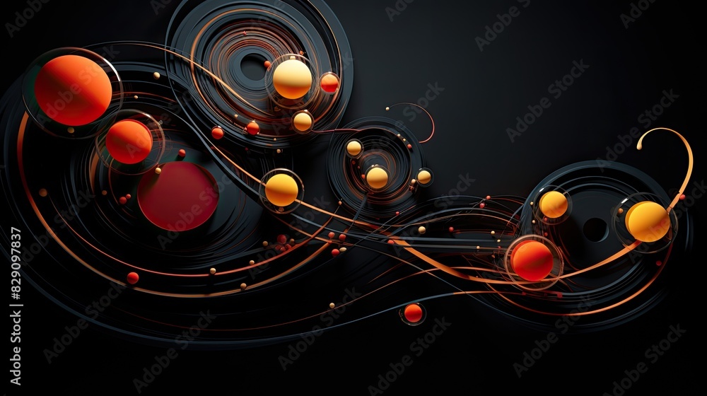 Poster dynamic circular abstract background with red lines and dark wall