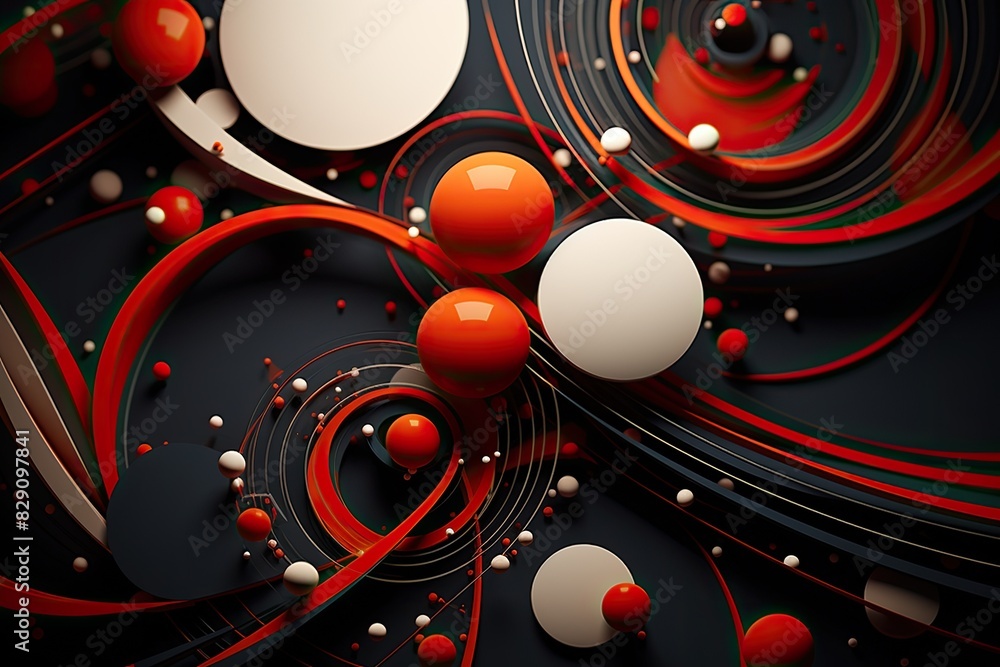 Poster dynamic circular abstract background with red lines and dark wall