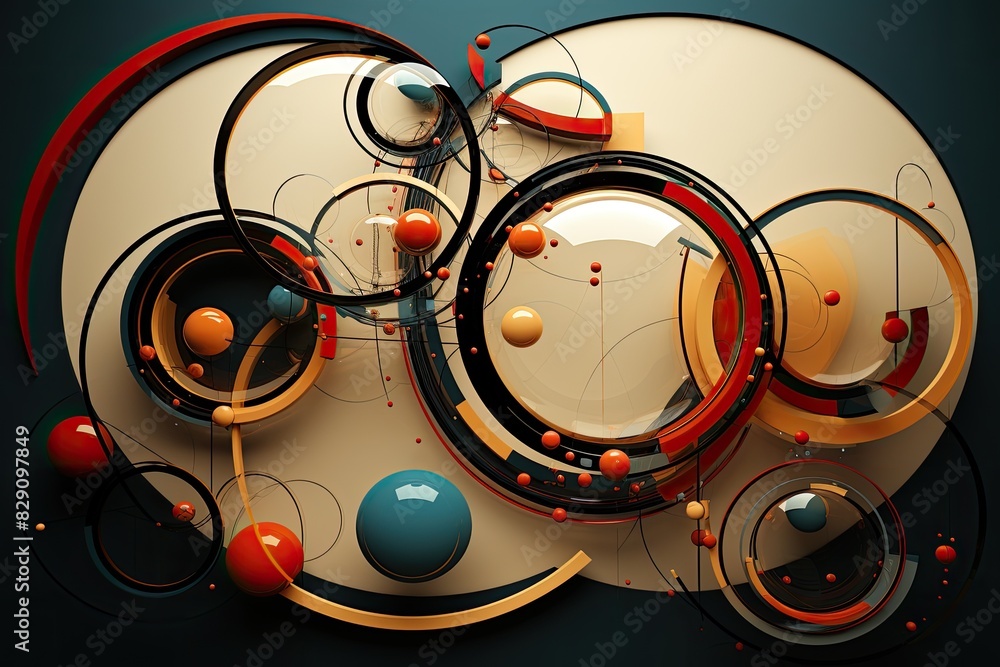 Poster dynamic circular abstract background with red lines and dark wall
