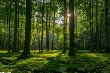 Obraz premium Sunlight filtered through green trees