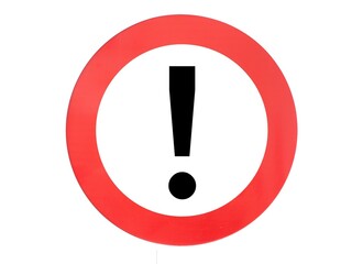 Speed limit traffic sign with an exclamation mark inside a red circle, set against a white...