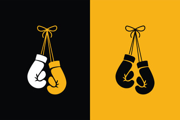 Logo for a boxing with two gloves and ring on different background.