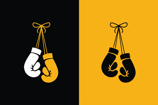Logo for a boxing with two gloves and ring on different background.