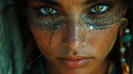 Portrait of an oracle woman with labyrinth eyes,generative ai