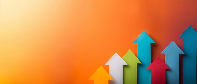 A minimalist, brightly colored graphic of a financial growth chart, with arrows and lines pointing upward, and plenty of space for text.