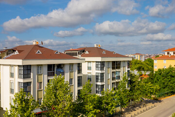 Modern Residential Apartment Buildings with Lush Green Trees