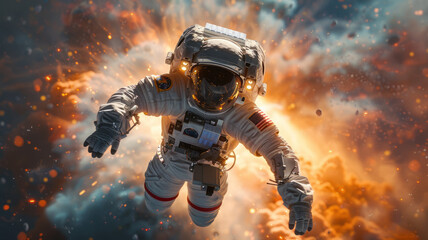 Fototapeta premium astronaut flying into the sky at an incredible speed.generative ai