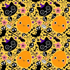 Halloween pumpkins seamless monsters pattern for wrapping paper and fabric