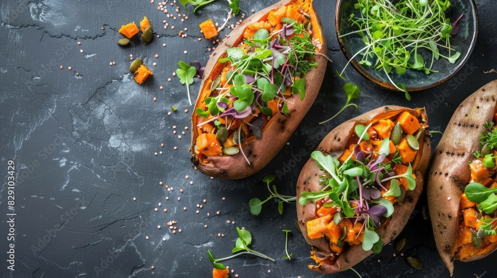 Wall mural Microgreen Loaded Sweet Potatoes Recipe