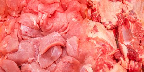 Pieces of fresh raw meat fillet, tenderloin, ribs