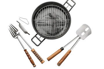 Stainless Steel Grilling Utensils Set Isolated on Transparent Background