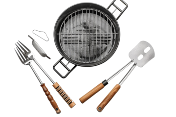 Stainless Steel Grilling Utensils Set Isolated on Transparent Background