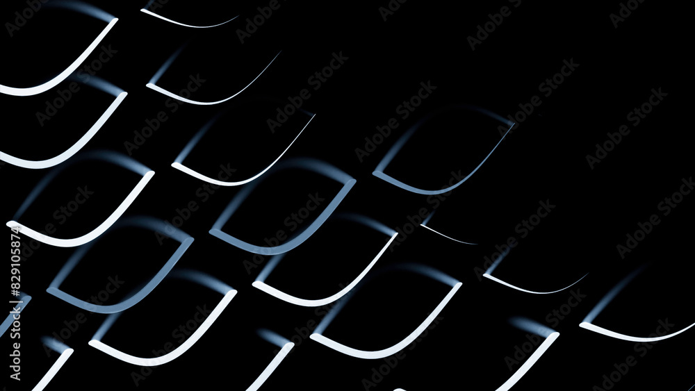 Poster slowly flowing geometric shapes on a black background. design. abstract scale pattern.