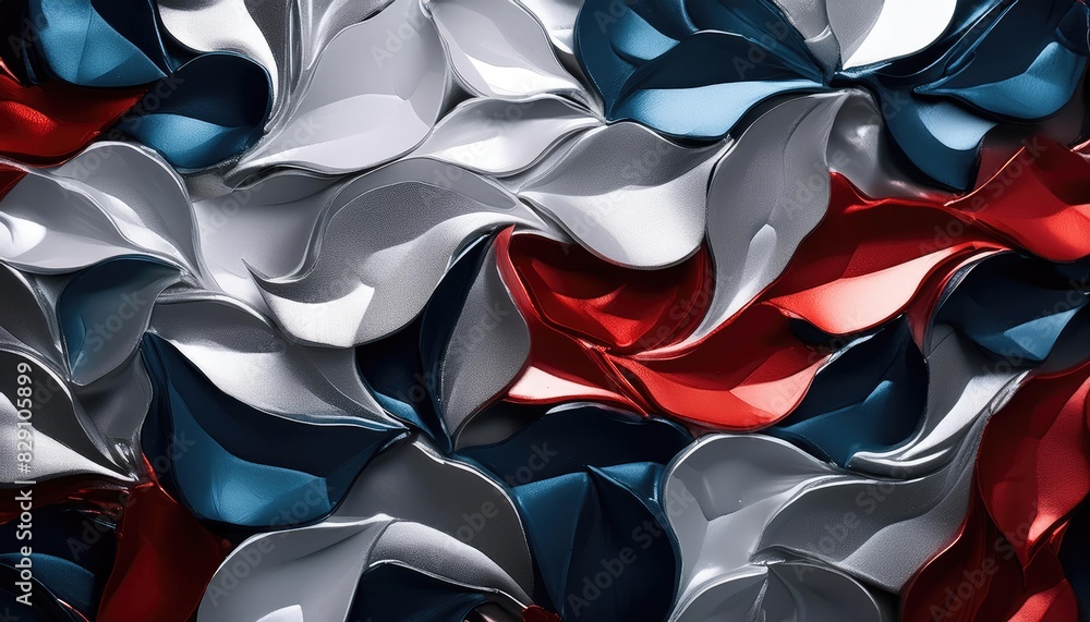 Wall mural Abstract Flowing Pattern with Red, White, and Gray Shapes