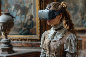 A teacher using augmented reality for history lessons. Concept of educational technology. Generative Ai.