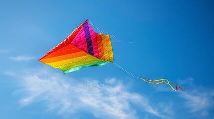 Vibrant Rainbow Kite Soaring High in Crystal Clear Sky - Hyperrealistic Photorealism with Canon EOS K5 85mm