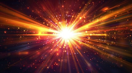 The dynamic burst of light Bright light explosion with gleaming beams and starry lens effect