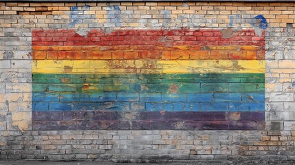 Vibrant Pride Poster in Hyperrealistic Detail Adorning Brick Wall in Urban Setting