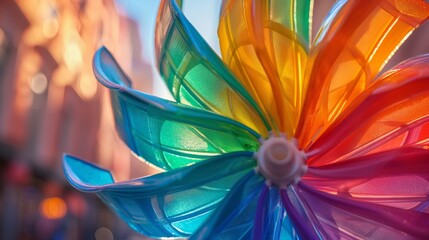 Vibrant Rainbow Pinwheel Glowing in Bright Sunlight - Hyperrealistic Photorealism Captured with Canon EOS K5 85mm
