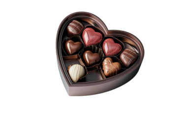 Elegant Heart Shaped Chocolate Gift Box Isolated on Transparent Background