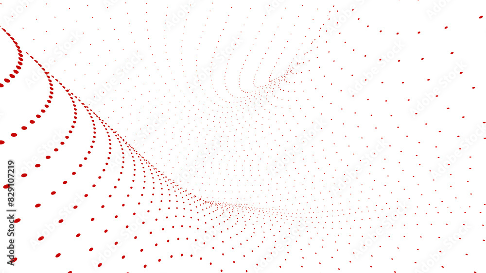 Poster 3d animation with moving dots in bends of space. design. white 3d space with depth of bends of movin