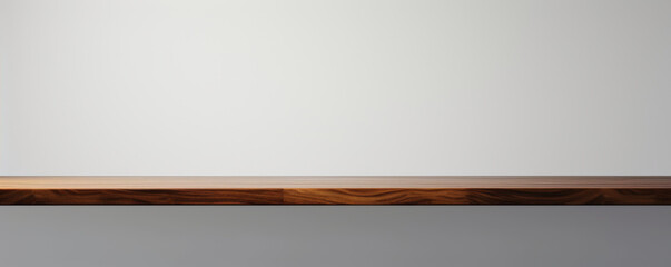 Wooden shelf with white wall background
