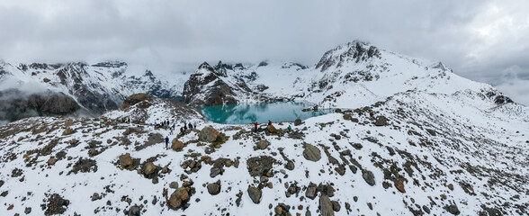 Panorama of the iced landscape of Fitz Roy in Chalten, Argentina. Very famous spot in all south america.