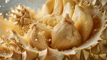 Durian fruit close-up. Pieces of durian.