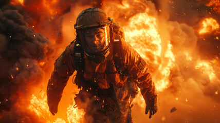 an oil rig worker is jumping in the fire at the oil platform trying to escape,generative ai