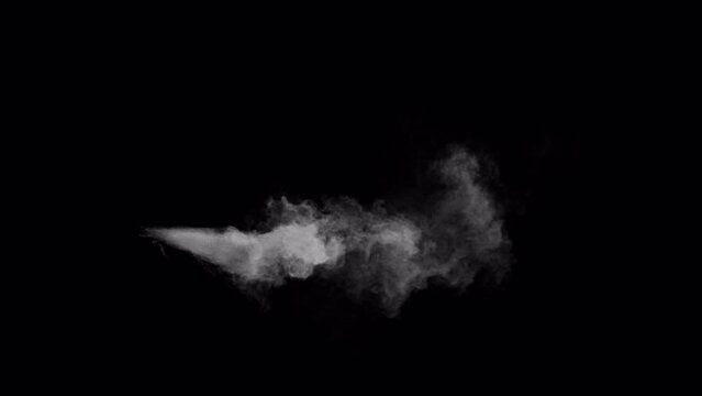 Smoke or steam or gas jet puff blast effect shot, 4K WITH ALPHA CHANNEL for transparent background