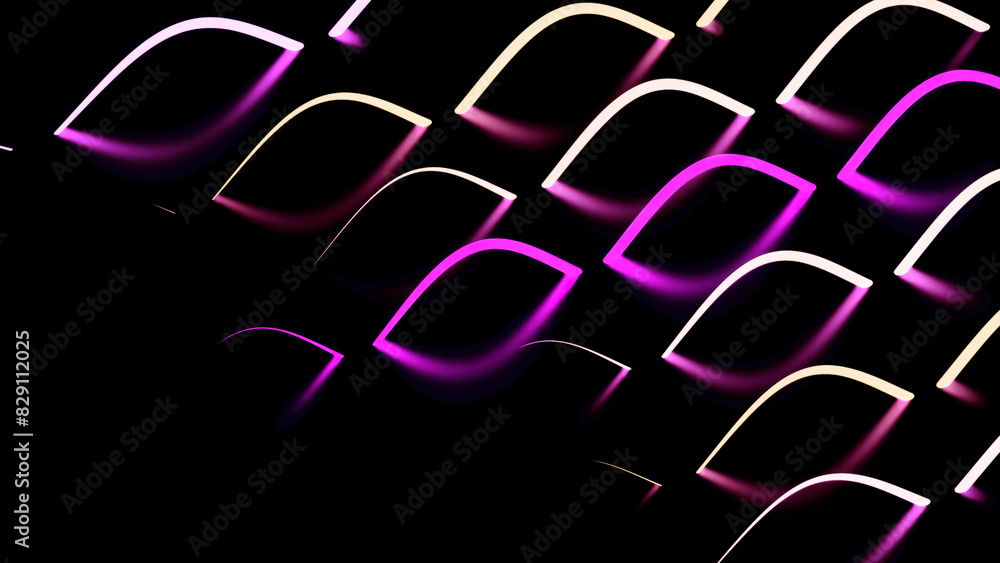 Aufkleber Moving luminous lines with reflection in dark space. Design. Beautiful luminous lines create pattern with reflection. Lines with reflection in form of droplets move in dark space
