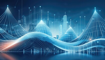 Naklejka premium Futuristic Digital Cityscape with Data Flow