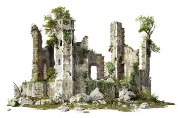 Enchanted Castle Ruins in a Magical Land Isolated on Transparent Background