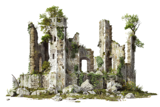Enchanted Castle Ruins in a Magical Land Isolated on Transparent Background