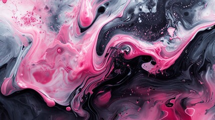 Abstract pink and black fluid art painting